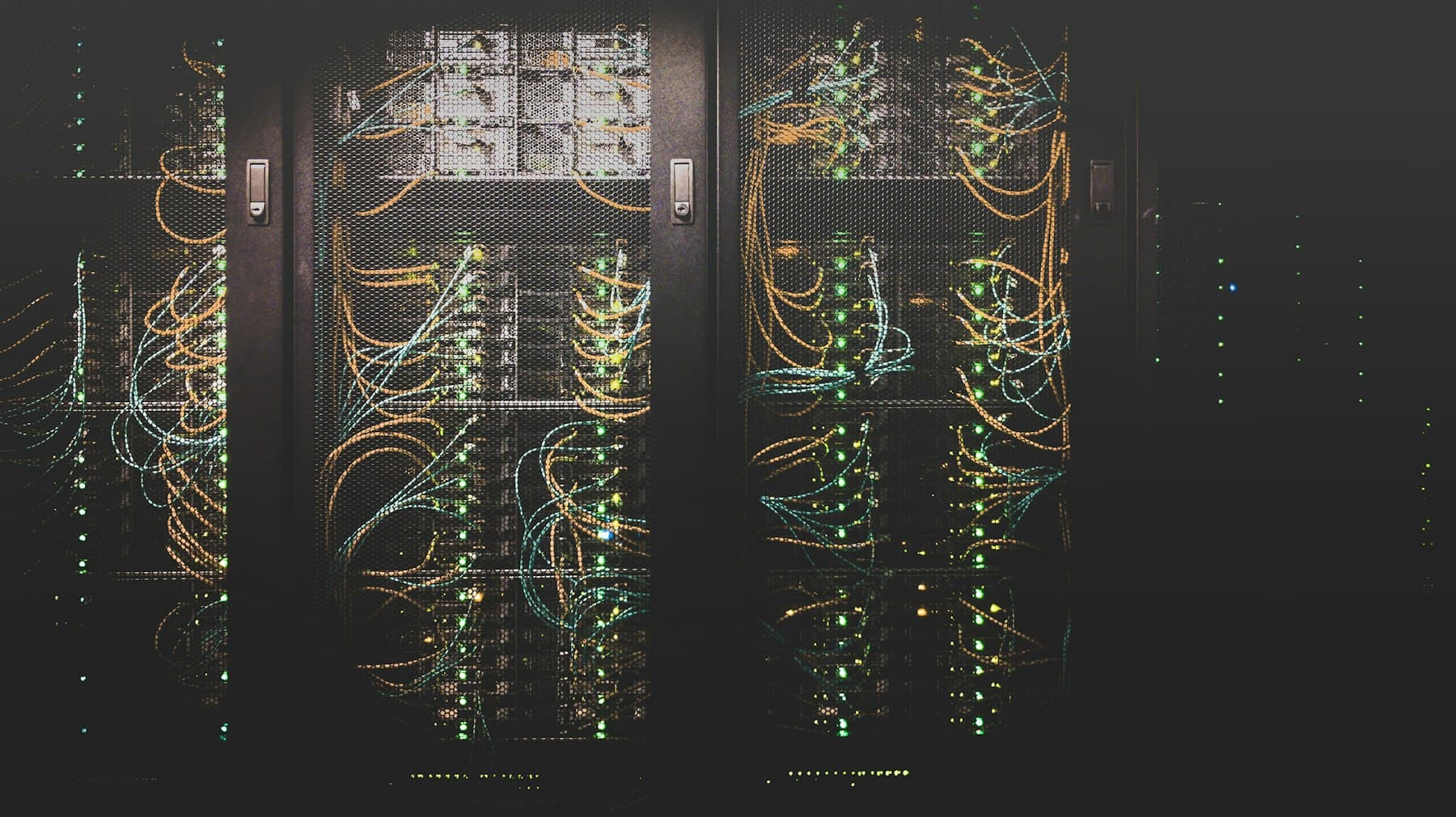 Server racks with organized cabling in a data center